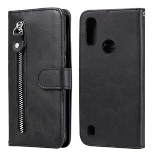 For Motorola Moto E6s (2020) Fashion Calf Texture Zipper Horizontal Flip Leather Case with Holder & Card Slots & Wallet Function(Black)