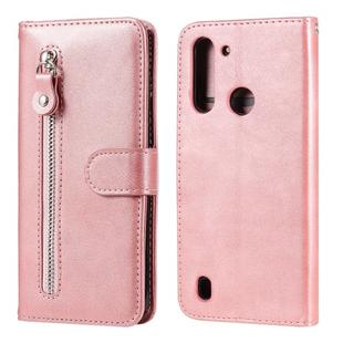 For Motorola Moto G8 Power Lite Fashion Calf Texture Zipper Horizontal Flip Leather Case with Holder & Card Slots & Wallet Function(Rose Gold)