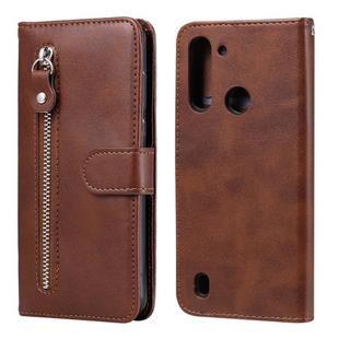 For Motorola Moto G8 Power Lite Fashion Calf Texture Zipper Horizontal Flip Leather Case with Holder & Card Slots & Wallet Function(Brown)