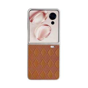 For Honor Magic V Flip Pearlescent Paint Diamond Shaped Checkered Leather Phone Case(Brown)