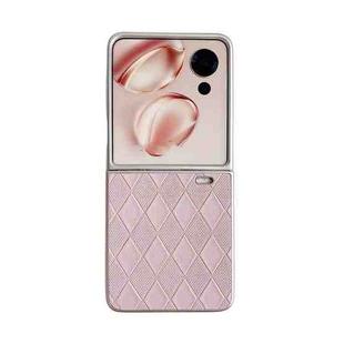 For Honor Magic V Flip Pearlescent Paint Diamond Shaped Checkered Leather Phone Case(Pink)