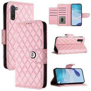 For Samsung Galaxy Note10 Rhombic Texture Flip Leather Phone Case with Lanyard(Pink)