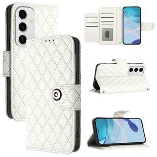 For Samsung Galaxy S24 FE 5G Rhombic Texture Flip Leather Phone Case with Lanyard(White)