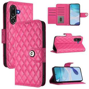 For Samsung Galaxy M56 5G Rhombic Texture Flip Leather Phone Case with Lanyard(Rose Red)