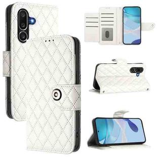 For Samsung Galaxy M56 5G Rhombic Texture Flip Leather Phone Case with Lanyard(White)