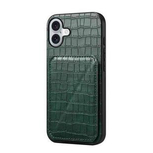 For iPhone 16 Imitation Crocodile Leather Back Phone Case with Holder(Green)