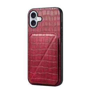 For iPhone 16 Imitation Crocodile Leather Back Phone Case with Holder(Rose Red)