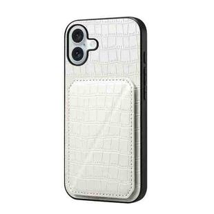 For iPhone 16 Imitation Crocodile Leather Back Phone Case with Holder(White)