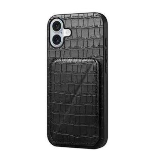 For iPhone 16 Plus Imitation Crocodile Leather Back Phone Case with Holder(Black)