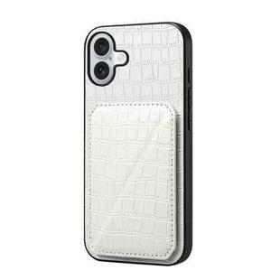 For iPhone 16 Plus Imitation Crocodile Leather Back Phone Case with Holder(White)