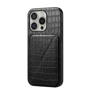 For iPhone 16 Pro Imitation Crocodile Leather Back Phone Case with Holder(Black)