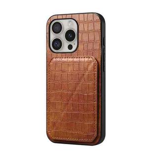 For iPhone 16 Pro Imitation Crocodile Leather Back Phone Case with Holder(Brown)