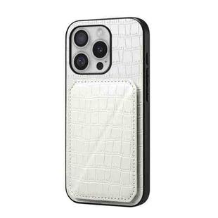 For iPhone 16 Pro Imitation Crocodile Leather Back Phone Case with Holder(White)