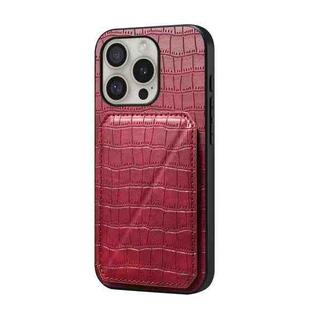 For iPhone 16 Pro Max Imitation Crocodile Leather Back Phone Case with Holder(Rose Red)