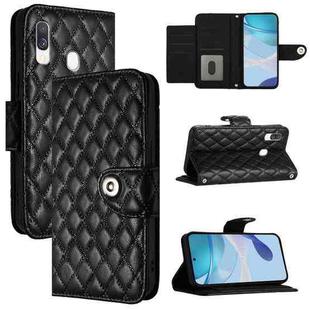 For Samsung Galaxy A40 Rhombic Texture Flip Leather Phone Case with Lanyard(Black)