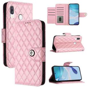 For Samsung Galaxy A40 Rhombic Texture Flip Leather Phone Case with Lanyard(Pink)