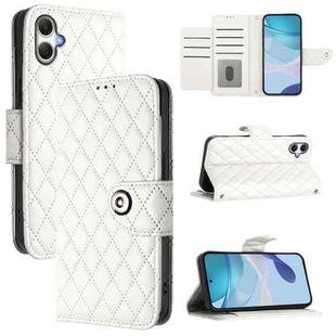 For Samsung Galaxy A07 4G Rhombic Texture Flip Leather Phone Case with Lanyard(White)