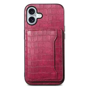 For iPhone 16 Plus Crocodile Texture Card Bag Design Full Coverage Phone Case(Red)