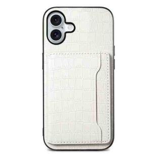 For iPhone 16 Plus Crocodile Texture Card Bag Design Full Coverage Phone Case(White)