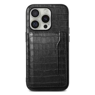 For iPhone 16 Pro Crocodile Texture Card Bag Design Full Coverage Phone Case(Black)