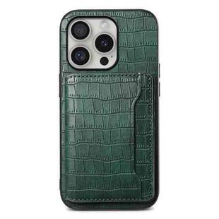 For iPhone 16 Pro Crocodile Texture Card Bag Design Full Coverage Phone Case(Green)