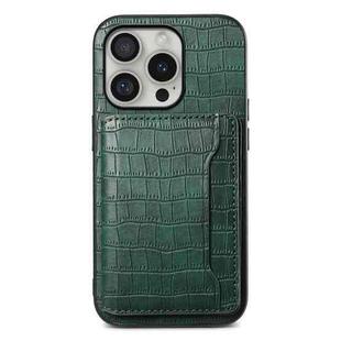 For iPhone 16 Pro Max Crocodile Texture Card Bag Design Full Coverage Phone Case(Green)