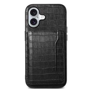 For iPhone 17 Crocodile Texture Card Bag Design Full Coverage Phone Case(Black)