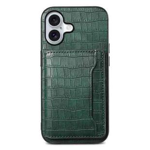 For iPhone 17 Crocodile Texture Card Bag Design Full Coverage Phone Case(Green)