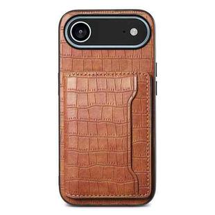 For iPhone 17 Air Crocodile Texture Card Bag Design Full Coverage Phone Case(Brown)