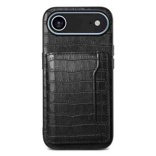For iPhone 17 Air Crocodile Texture Card Bag Design Full Coverage Phone Case(Black)