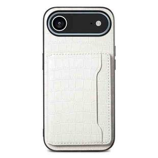 For iPhone 17 Air Crocodile Texture Card Bag Design Full Coverage Phone Case(White)