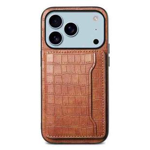 For iPhone 17 Pro Max Crocodile Texture Card Bag Design Full Coverage Phone Case(Brown)
