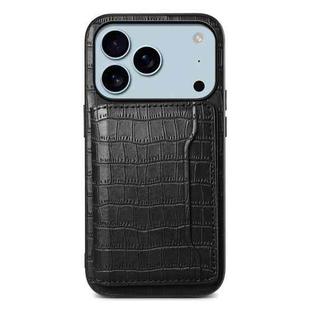 For iPhone 17 Pro Max Crocodile Texture Card Bag Design Full Coverage Phone Case(Black)