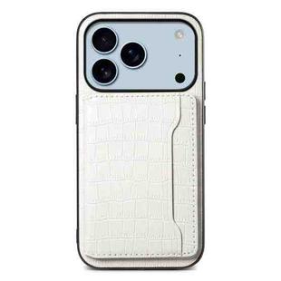 For iPhone 17 Pro Max Crocodile Texture Card Bag Design Full Coverage Phone Case(White)