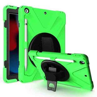 For iPad 10.2 2021 / 2020 / 2019 Shockproof Colorful Silicone + PC Protective Case with Holder & Shoulder Strap & Hand Strap & Pen Slot(Green)