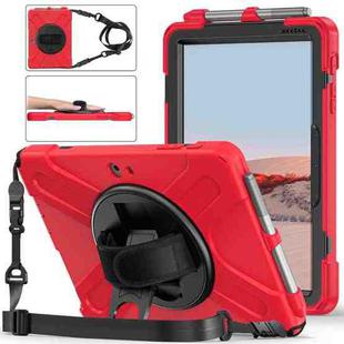 For Microsoft Surface Go 4 / 3 / 2 / 1 Shockproof Colorful Silicone + PC Protective Case with Holder & Shoulder Strap & Hand Strap & Pen Slot(Red)