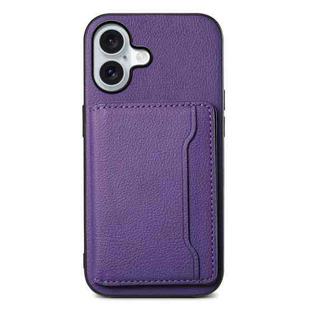 For iPhone 16 Calf Texture Card Bag Design Full Coverage Phone Case(Purple)