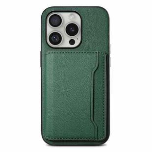 For iPhone 16 Pro Calf Texture Card Bag Design Full Coverage Phone Case(Green)