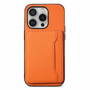 For iPhone 16 Pro Max Calf Texture Card Bag Design Full Coverage Phone Case(Orange)