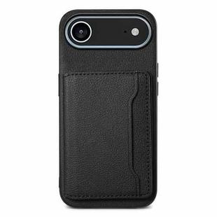 For iPhone 17 Air Calf Texture Card Bag Design Full Coverage Phone Case(Black)