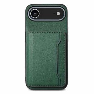 For iPhone 17 Air Calf Texture Card Bag Design Full Coverage Phone Case(Green)
