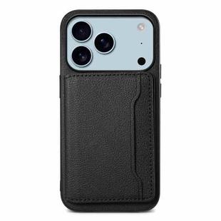 For iPhone 17 Pro Calf Texture Card Bag Design Full Coverage Phone Case(Black)