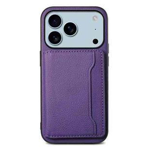 For iPhone 17 Pro Calf Texture Card Bag Design Full Coverage Phone Case(Purple)