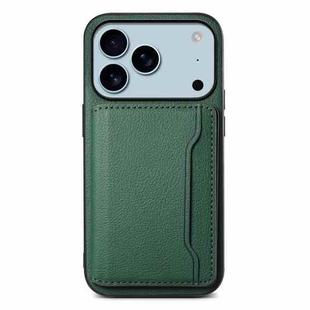 For iPhone 17 Pro Calf Texture Card Bag Design Full Coverage Phone Case(Green)