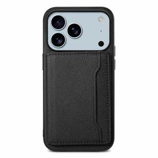 For iPhone 17 Pro Max Calf Texture Card Bag Design Full Coverage Phone Case(Black)