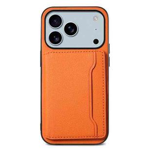 For iPhone 17 Pro Max Calf Texture Card Bag Design Full Coverage Phone Case(Orange)
