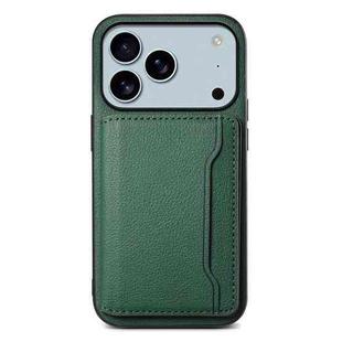 For iPhone 17 Pro Max Calf Texture Card Bag Design Full Coverage Phone Case(Green)