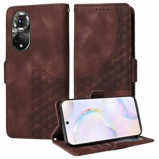 For Honor 50 5G Embossed Rhombus Starry Leather Phone Case(Brown)