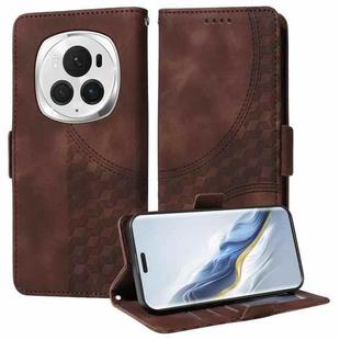 For Honor Magic6 Pro Embossed Rhombus Starry Leather Phone Case(Brown)