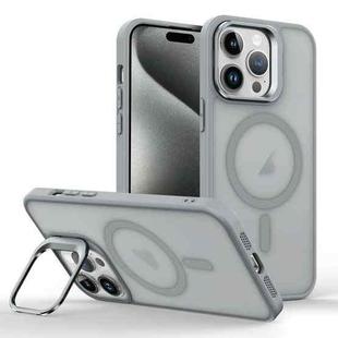 For iPhone 15 Pro Max Magsafe Skin Feel Lens Holder Phone Case(Titanium Grey)